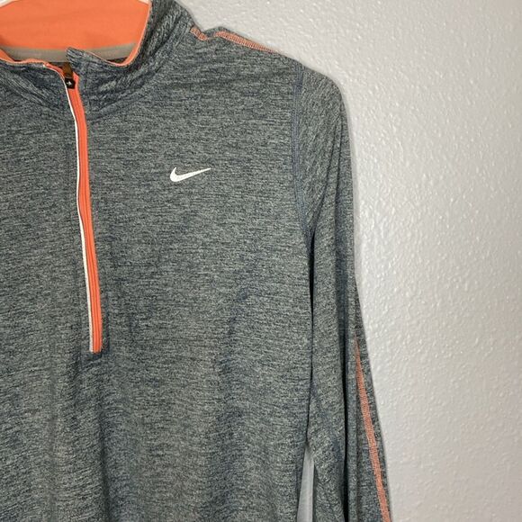 Nike DriFit Gray and Peach Orange Quarter-Zip Pullover Thumbholes Size Small - Picture 3 of 9